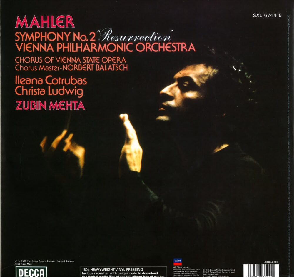 Zubin Mehta & Wiener Philharmoniker – Mahler: Symphony No. 2 "Resurrection" (Vinil 180g, LP dublu)